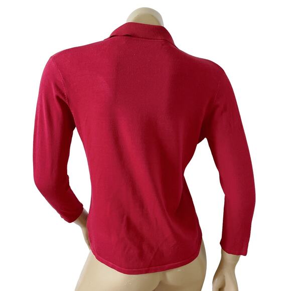 MARY JANE MARCASIANO Womens Size Small Silk Blend Red Ruffled Cardigan Sweater - Picture 4 of 6